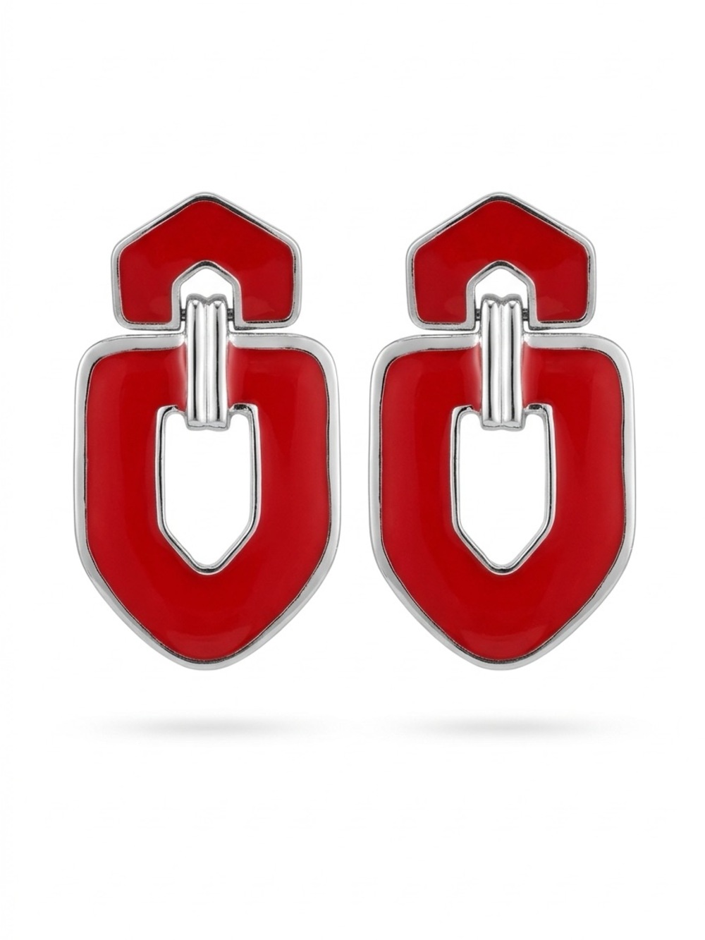 Red Geometric Enamel Drop Earrings - Women's Jewelry